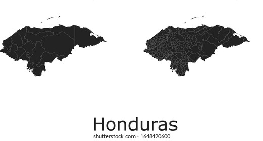 Honduras vector maps with administrative regions, municipalities, departments, borders