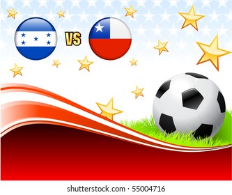 Honduras versus Chile: Resumen de fondo rojo con estrellas Ilustración original