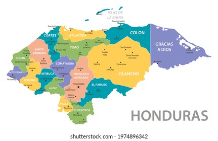 Honduras vintage map. High detailed vector map with pastel colors, cities and geographical borders