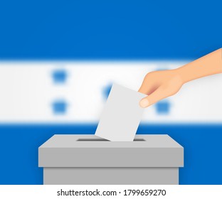 Honduras vote election banner background. Ballot Box with blurred flag