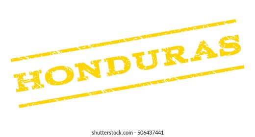 Honduras watermark stamp. Text caption between parallel lines with grunge design style. Rubber seal stamp with unclean texture. Vector yellow color ink imprint on a white background.