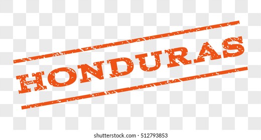 Honduras watermark stamp. Text caption between parallel lines with grunge design style. Rubber seal stamp with unclean texture. Vector orange color ink imprint on a chess transparent background.