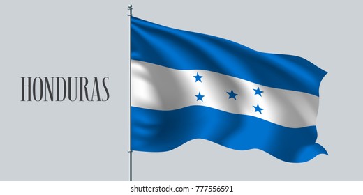 Honduras waving flag on flagpole vector illustration. Two colors element of Hondurasian wavy realistic flag as a symbol of country