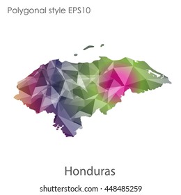 Hondurus map in geometric polygonal style.Abstract gems triangle,modern design background.. Vector illustration EPS10