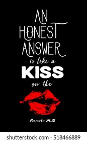 An Honest Answer is like A Kiss on the Lips Bible Scripture Proverbs Poster Printable Typography Design