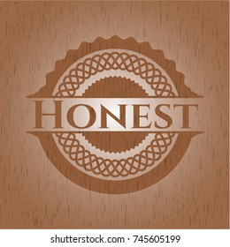 Honest badge with wood background