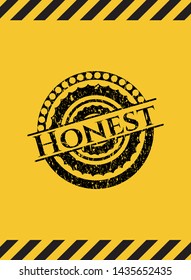 Honest black grunge emblem with yellow background. Vector Illustration. Detailed.