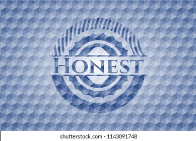 Honest blue badge with geometric pattern.