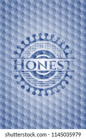 Honest blue badge with geometric pattern background.