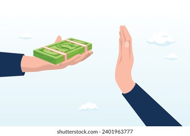 Honest businessman hand refuse to take illegal money banknotes, Stop Corruption, refusing to take bribery money (Vector)