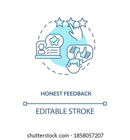 Honest feedback concept icon. Influencer marketing benefit idea thin line illustration. Reviews posting. Experience with brand products. Vector isolated outline RGB color drawing. Editable stroke
