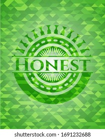 Honest green emblem with mosaic background. Vector Illustration. Detailed.