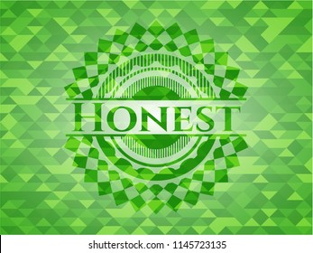 Honest green emblem with triangle mosaic background