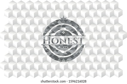 Honest grey emblem with cube white background