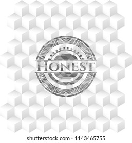 Honest grey emblem. Retro with geometric cube white background