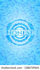 Honest realistic light blue emblem. Mosaic background