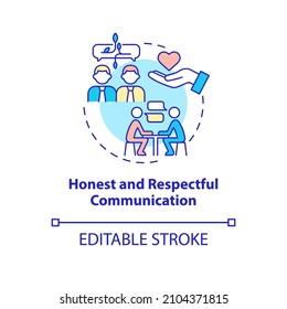 Honest And Respectful Communication Concept Icon. Clear Relationship In Team Abstract Idea Thin Line Illustration. Isolated Outline Drawing. Editable Stroke. Roboto-Medium, Myriad Pro-Bold Fonts Used