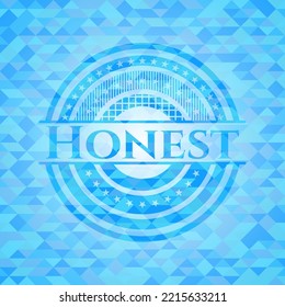 Honest sky blue emblem with mosaic background. 