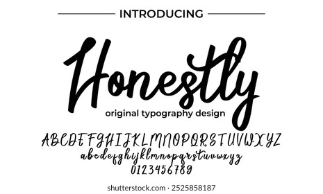 Honestamente Font Pincel elegante pintado em maiúsculas letras vetoriais, alfabeto, fonte