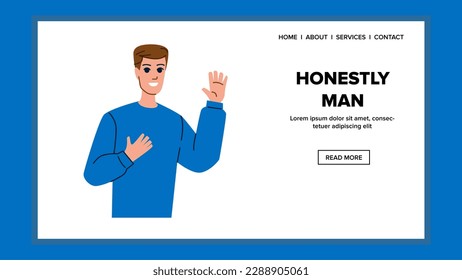 honestly man vector. honest young, person face, smile close, male guy, confident attractive honestly man web flat cartoon illustration