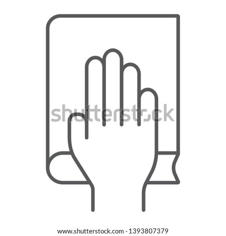 Honestly thin line icon, truth and trust, palm on book sign, vector graphics, a linear pattern on a white background, eps 10.