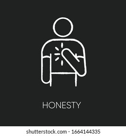 Honesty chalk white icon on black background. Truthfulness, sincerity and credence symbol. Trustworthy, sincere, person. Reliable, genuine friend isolated vector chalkboard illustration