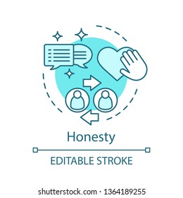 Honesty concept icon. Fairness idea thin line illustration. Corporate policy. Business ethics. Morality, trustworthiness. Sincerity. Relationships. Vector isolated outline drawing. Editable stroke