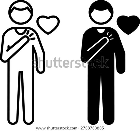 Honesty Icons. Line and Glyph Vector Icons. Man Holding Hand on Heart. Truthfulness, Sincerity, and Commitment