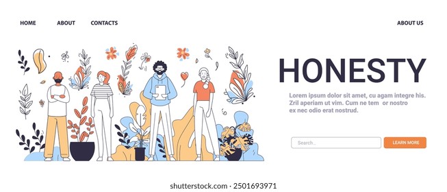 Honesty Mental Health Concept diverse people plants colorful background website design