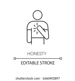 Honesty Pixel Perfect Linear Icon. Thin Line Customizable Illustration. Truthfulness, Sincerity And Credence Contour Symbol. Trustworthy Person. Vector Isolated Outline Drawing. Editable Stroke