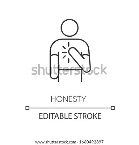 Honesty pixel perfect linear icon. Thin line customizable illustration. Truthfulness, sincerity and credence contour symbol. Trustworthy person. Vector isolated outline drawing. Editable stroke