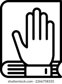 Honesty thin line icon. Oath: hand on bible or lawbook. Modern vector illustration.