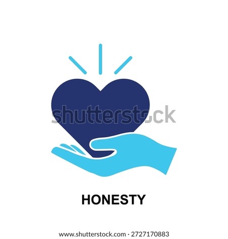 Honesty vector graphic with hand holding radiating heart, representing truth, integrity, care, trust, and ethical values.