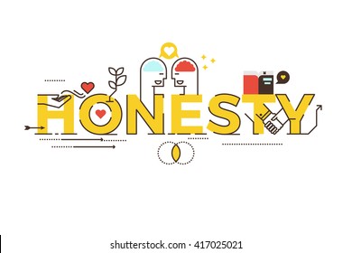 Honesty word lettering typography design illustration with line icons and ornaments in yellow theme