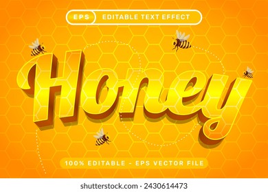 honey 3d text effect and editable text effect with honey bee illustration