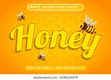 honey 3d text effect and editable text effect with honey bee illustration