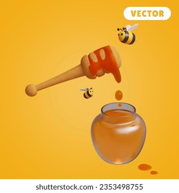 honey 3D vector icon set, on orange background	