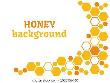 Honey abstract background with yellow and orange honeycombs. Vector illustration.