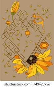 
Honey abstraction with bees and sunflowers