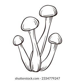 Honey agaric mushroom logo in line art style. Vector illustration isolated on a white background. Armillaria Mellea.