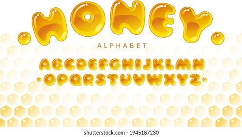 Honey alphabet. Amber bubble uppercase vector letters