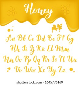 honey alphabet. yellow delicious calligraphic letters design for restaurant menu. beautiful handwritten font. vector script