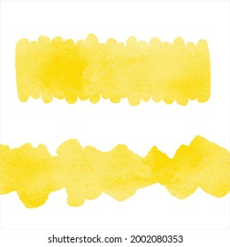 Honey, amber yellow watercolor brush stroke shapes, brushstrokes, long smears, artistic borders, banners, text frames. Watercolour stains texture. Hand drawn painted backgrounds, colorful templates. 