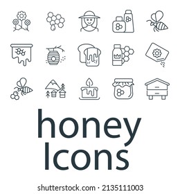 Honey, Apiary, Beekeeping icons set . Honey, Apiary, Beekeeping pack symbol vector elements for infographic web