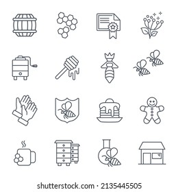 Honey, Apiary, Beekeeping icons set . Honey, Apiary, Beekeeping pack symbol vector elements for infographic web