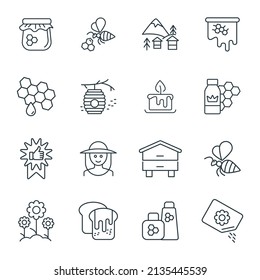 Honey, Apiary, Beekeeping icons set . Honey, Apiary, Beekeeping pack symbol vector elements for infographic web