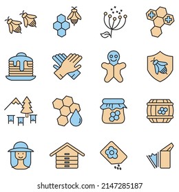 Honey, Apiary, Beekeeping icons set . Honey, Apiary, Beekeeping pack symbol vector elements for infographic web