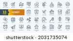 Honey, Apiary, Beekeeping - thin line web icon set. Contains such Icons as Beekeeper, Beehives, Propolis, Bee Farm and more. Outline icons collection. Simple vector illustration.