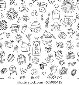 Honey apiary, seamless pattern. Sketch for your design