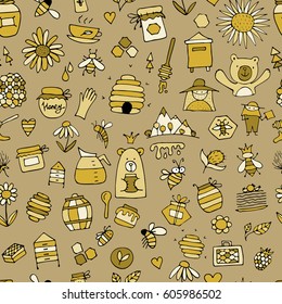 Honey apiary, seamless pattern. Sketch for your design